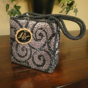 La Regale Gunmetal Beaded Swirl Gray Crossbody Evening Bag
